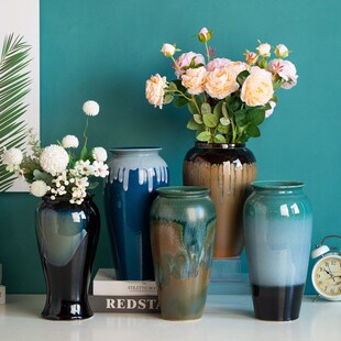 景德镇陶瓷小花瓶餐桌客厅插花琉璃绿色陶罐多肉坛子茶室禅意摆件