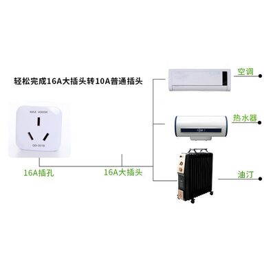 急速发货10a转16a转换插头热水器插座空调油汀取暖器插头16安大功