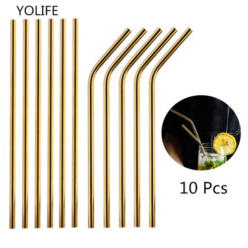 现货newBatch Straws 10Pcs/Set Metal Straw Reusable Wholesale
