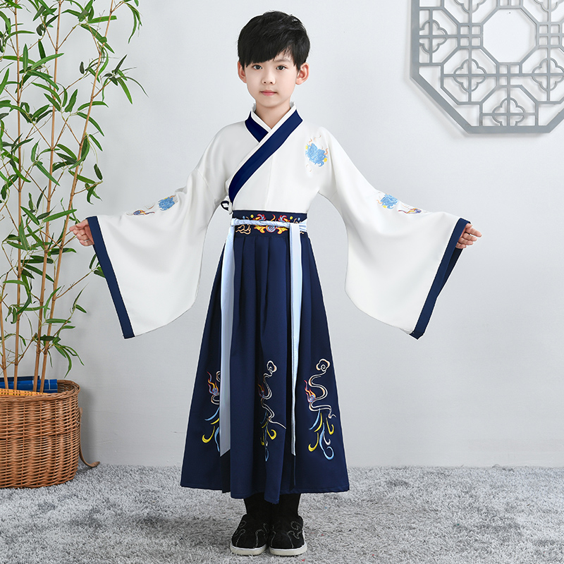 儿童古装汉服男童国学服小学生z表演服书童弟子规女童朗诵演出服