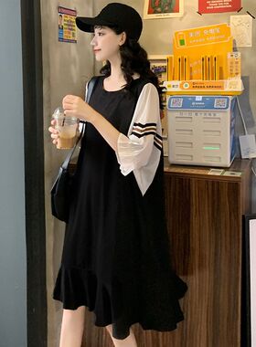 胖mm大码孕妇装时尚夏装短袖连衣裙潮中长款宽松显瘦t恤裙上衣女