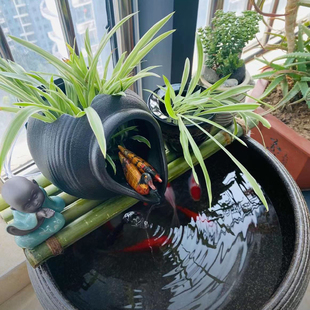 饰上水石水泵喷泉摆件 鱼缸陶瓷罐开口循环流水配件庭院花园造景装