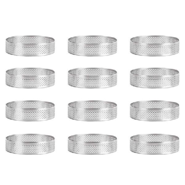 速发12 Pack Stainless Steel Tart Rings,Perforated Cake Mouss