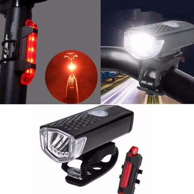 Rechargeable-Set Flashlight Lamp Bike Mountain-Cycle LED USB