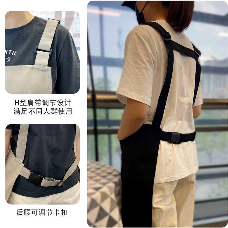 帆布日式防泼水围裙厨房餐饮咖啡厅理发师男女工作服定制logo印字