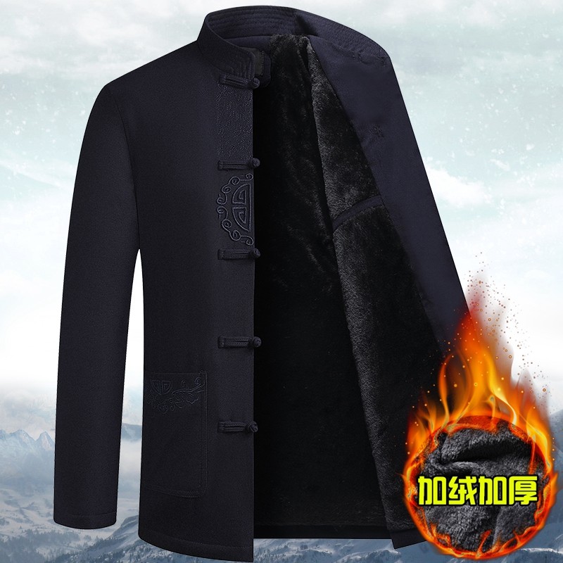唐装男中老年人秋冬季加绒加厚保暖刺绣棉衣服爸S爸装外套中式爷,男装,唐装,淘宝优惠券,粉丝福利购,淘宝优惠卷