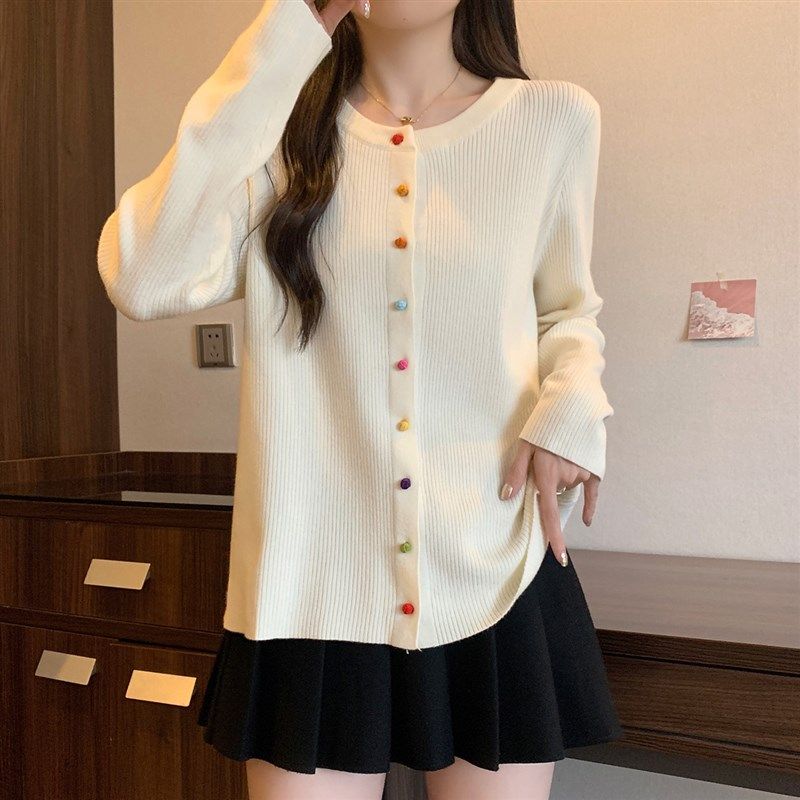 秋季大码女装洋气小众别致彩色纽扣针织开衫正肩显瘦毛衣内搭上衣,女装/女士精品,大码内搭,淘宝优惠券,粉丝福利购,淘宝优惠卷