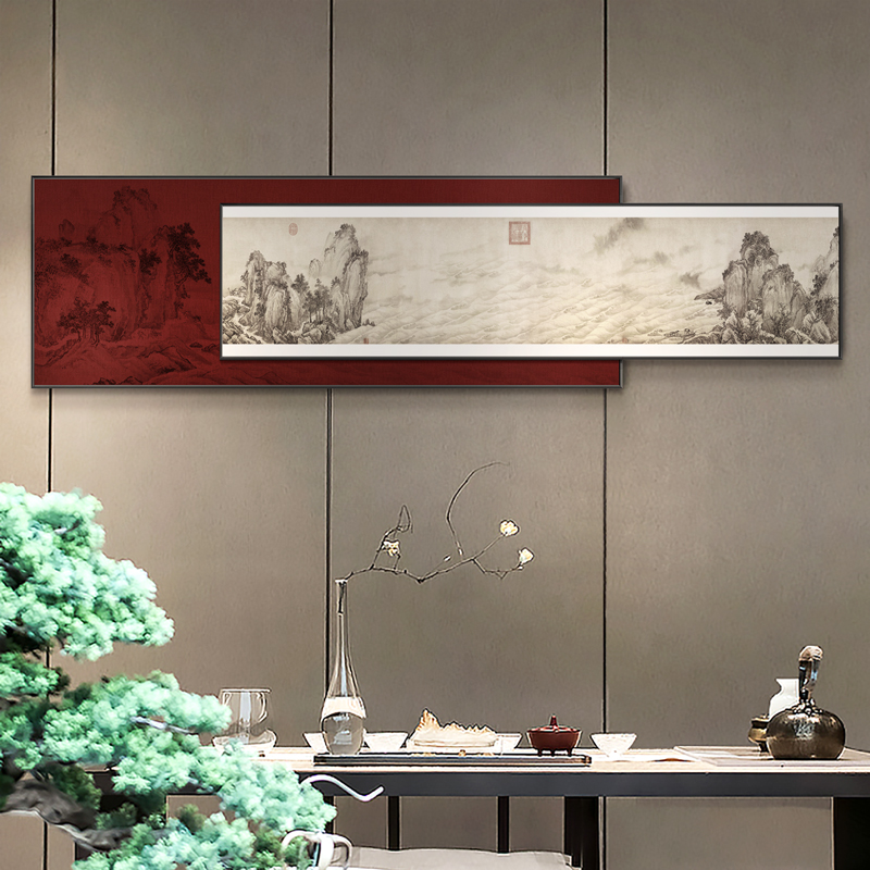 餐厅装饰画新中式千里江山图高档大气客厅背景墙挂画书房风景壁画图片