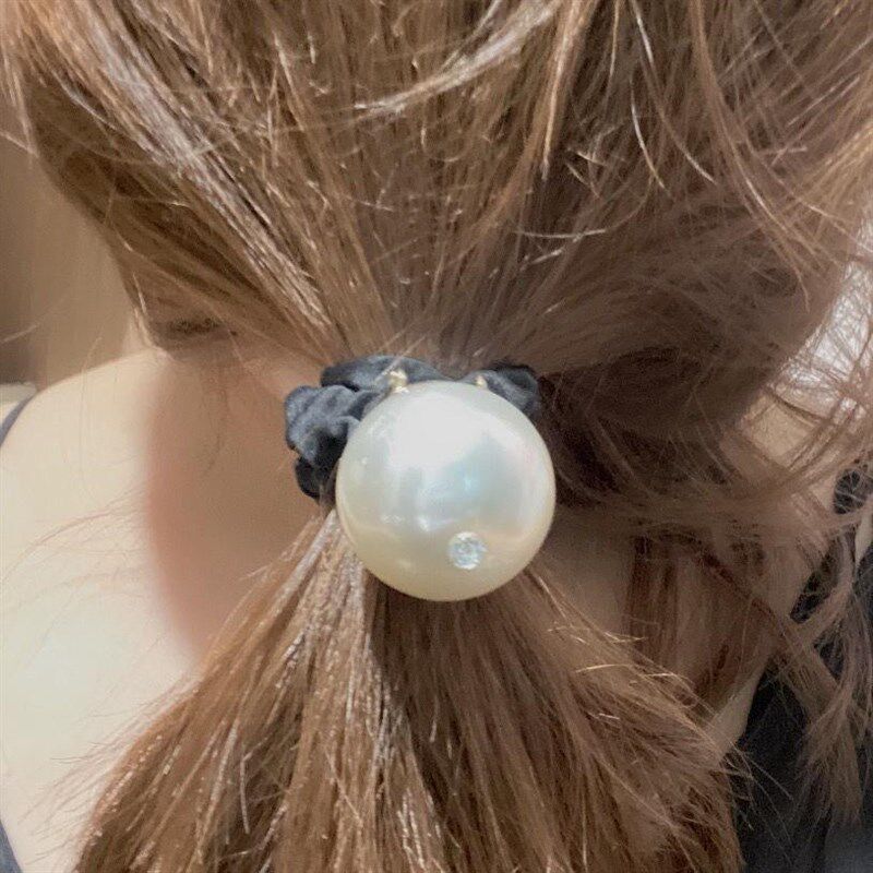 珍珠头绳简约单个大珠球带钻发圈发绳头饰高弹粗皮筋个性皮套