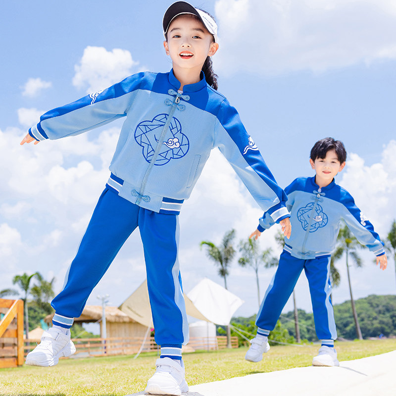 热销春秋季儿童演出服国风三件套男女童古装汉服蓝色小学生一年级