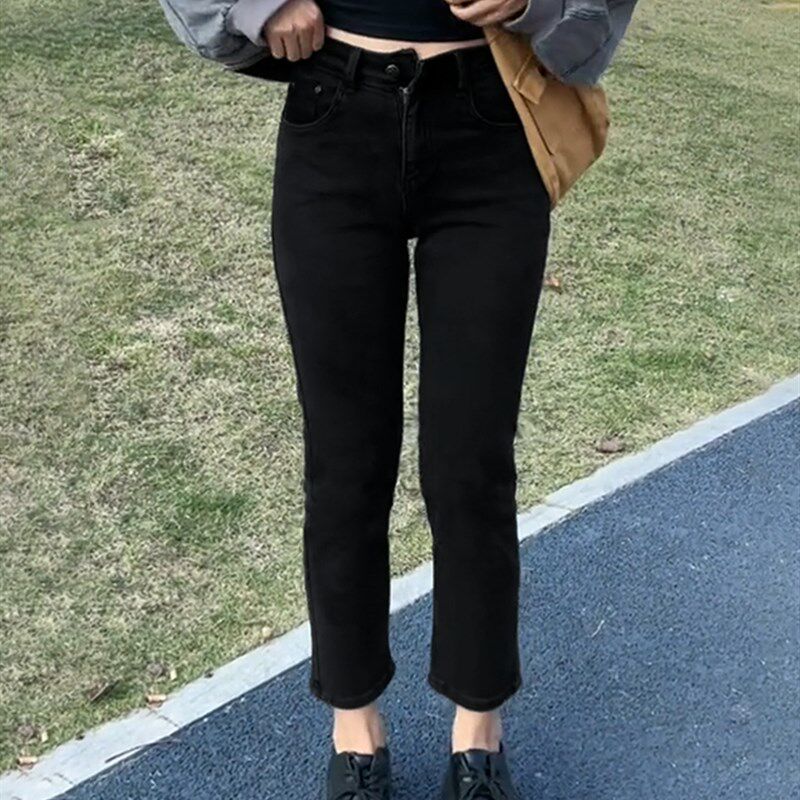高腰弹力直筒牛仔裤女大码胖妹妹遮胯显瘦H2023春季小众设计烟管