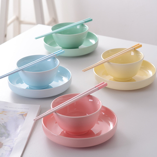 分色餐具套装碗筷勺家庭区分一人一碗专人6人4人陶瓷家用饭碗