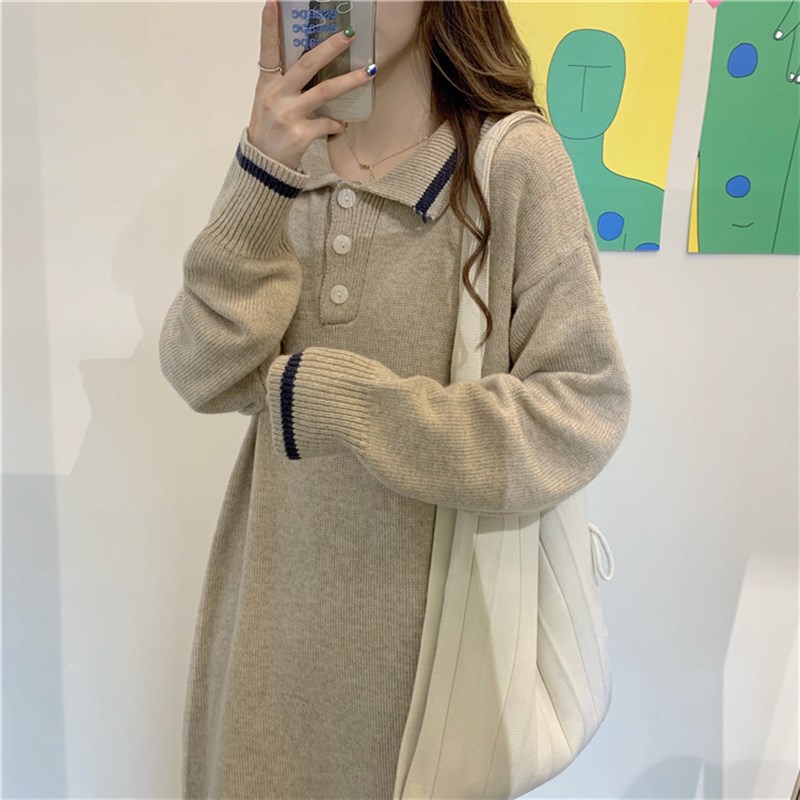 哺乳秋装洋派过膝长版针织裙子冬季外H出产后辣妈哺乳衣毛衣洋装