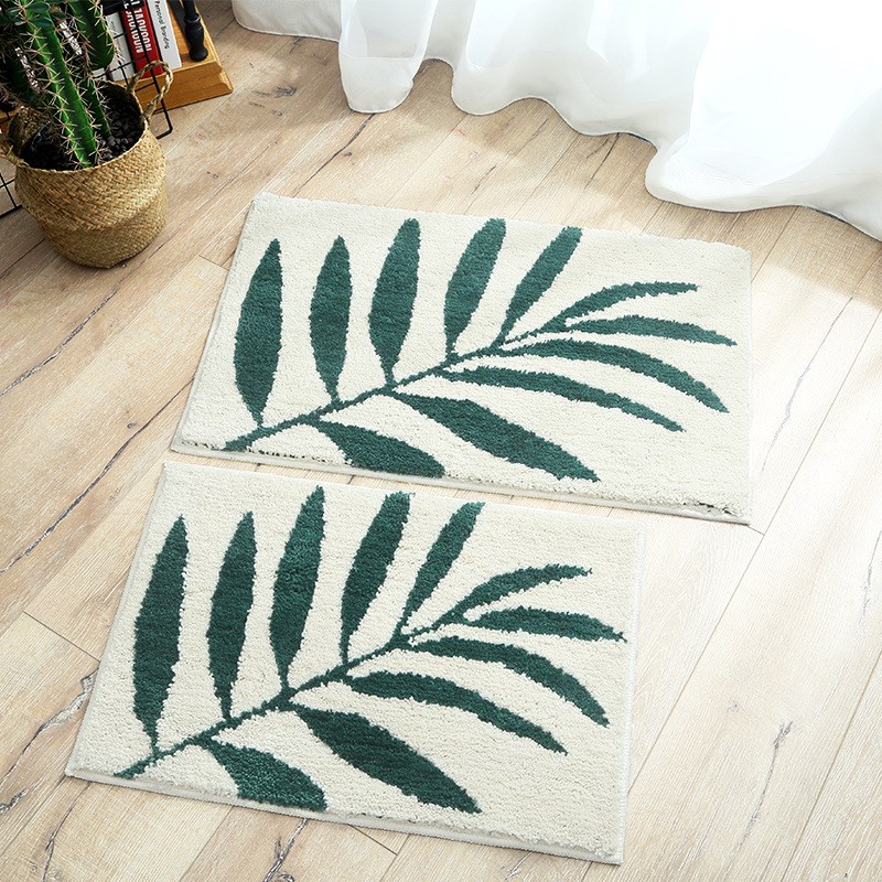 Honlaker Green Leaves Flocking Bath Mat Non-slip Absorbent M