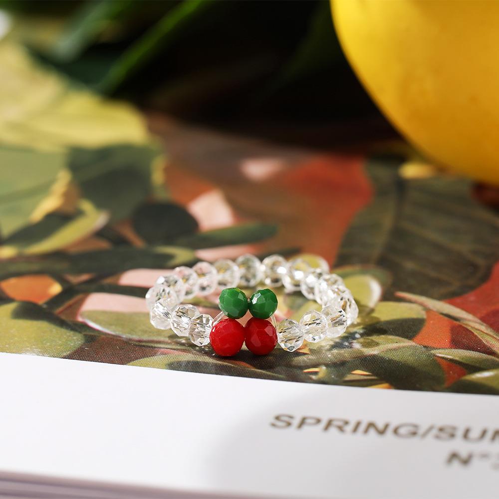 速发Elastic crystal bead ring summer cherry fruit ring femal 饰品/流行首饰/时尚饰品新 戒指/指环 原图主图