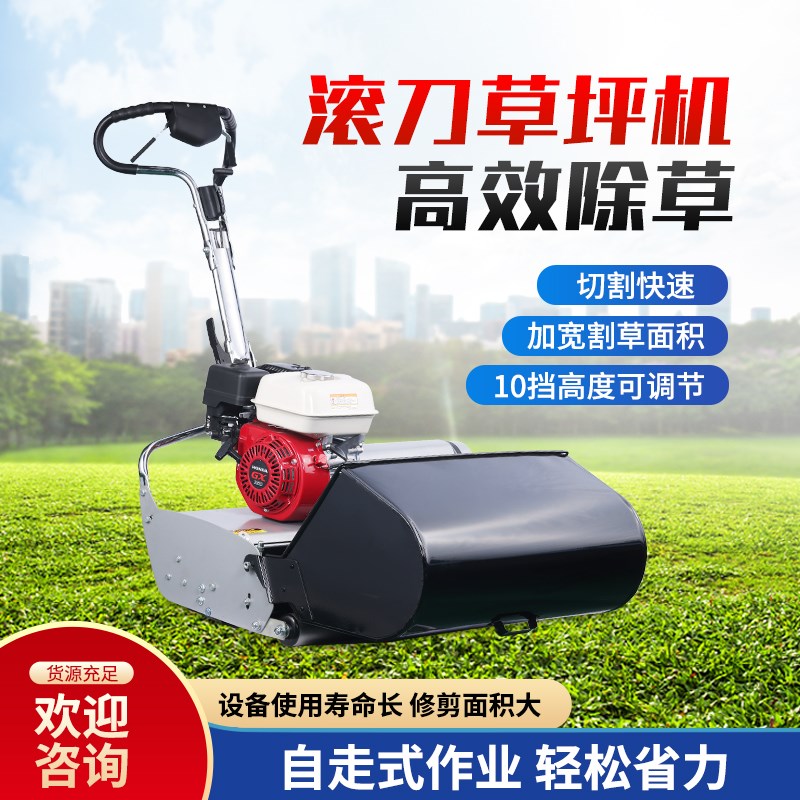 滚刀草皮坪机手推自走式高尔夫球场修草剪草机汽油款果岭草修剪机