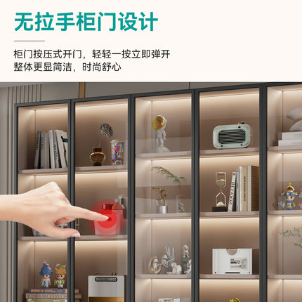 书柜家用带玻璃门客厅一体整墙现轻奢定K制储物柜实木书架展示柜