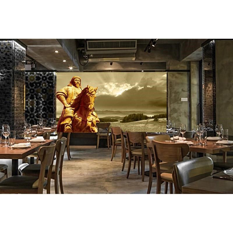 蒙古壁纸饭店成吉思汗战马餐饮墙纸背景墙少数民族特色一代天骄