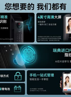 石将军全自动指纹锁智能锁家用防盗门人脸识O别可视猫眼电子密码