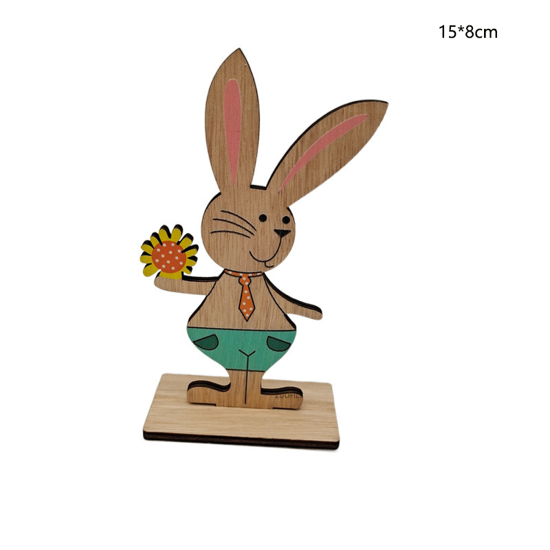 极速Painted Wooden Easter Bunny Desktop Ornaments Rabbits De-封面