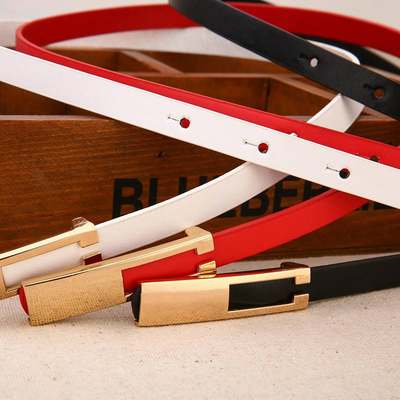 推荐Women PU Leather Belt Solid Color Thin Skinny Waistband