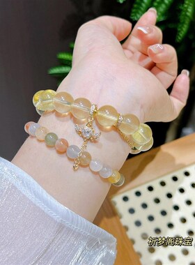 【奶黄啵啵】天然黄水晶手链大颗粒柠檬黄招财手串仙女送女友礼物