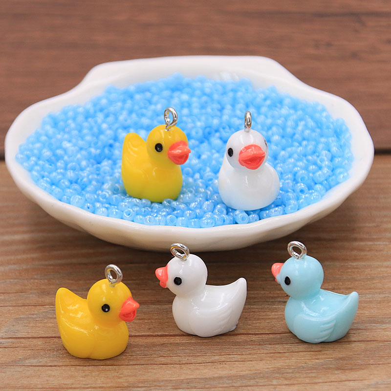 推荐10Pcs 18X21MM Cute 5 Color Duck Resin Earring Charms Diy