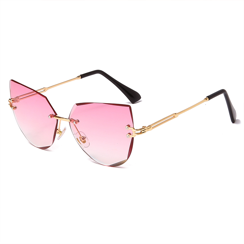 网红Rimless Cat Eye Sunglasses Luxury Brand Design Women Met-封面