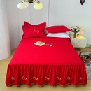 婚床婚嫁床套三四件套 红色床裙单件全棉结婚床裙罩大红床单床罩款