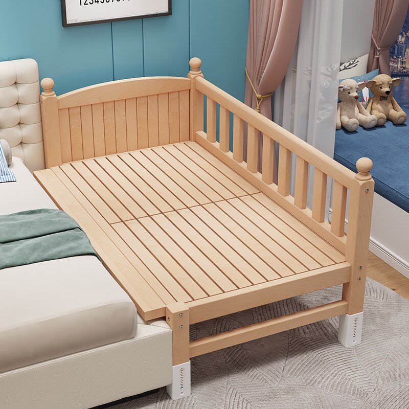 儿童拼接床高低可调婴儿实木加宽床大人可睡可升降定制围栏榉木床