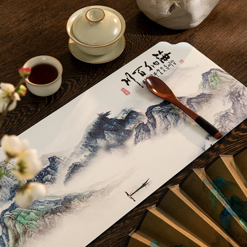 锦绣山水茶文化吸水茶席隔热矽藻泥茶垫中式高端国风泡茶防滑杯垫