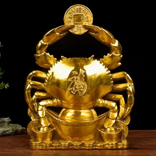 纯铜金钱螃蟹摆件横财得利将军八方来财铜蟹招财办公室店铺装 饰品