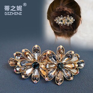 发夹后脑勺弹簧夹头饰女水钻水晶半扎发大号妈妈横夹顶夹发卡