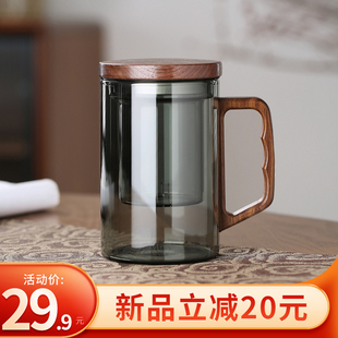 玻璃茶杯家用个人专用茶水分离喝茶杯加厚耐热带盖茶道杯泡茶杯子
