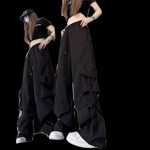 夏季大童套装女学生韩版宽松抽绳短款t恤工装阔腿裤学院风两件套