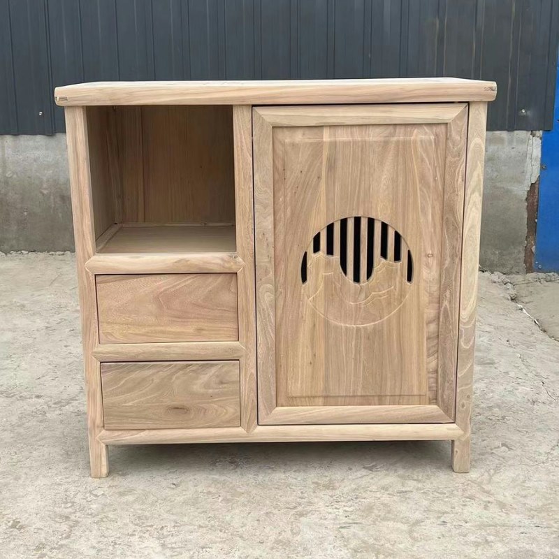 新中式实木茶水柜北方老榆木禅意客厅办公室小型茶台储物柜置物架