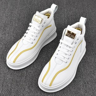 2024年新款男模特T台走秀皮鞋中帮透气潮流韩版休闲鞋板鞋小白鞋