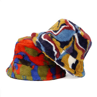 速发Autumn Winter Camouflage Faux Fur Bucket Hats Women Girl