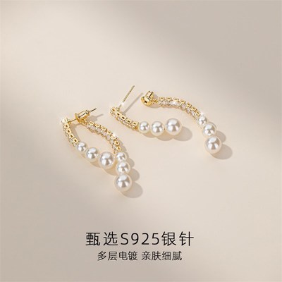 长款流苏珍珠耳饰女气质耳钉独特耳环2024新款爆款高级感轻奢耳坠
