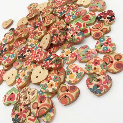 极速Handmade DIY painted wooden buttons wooden buttons heart