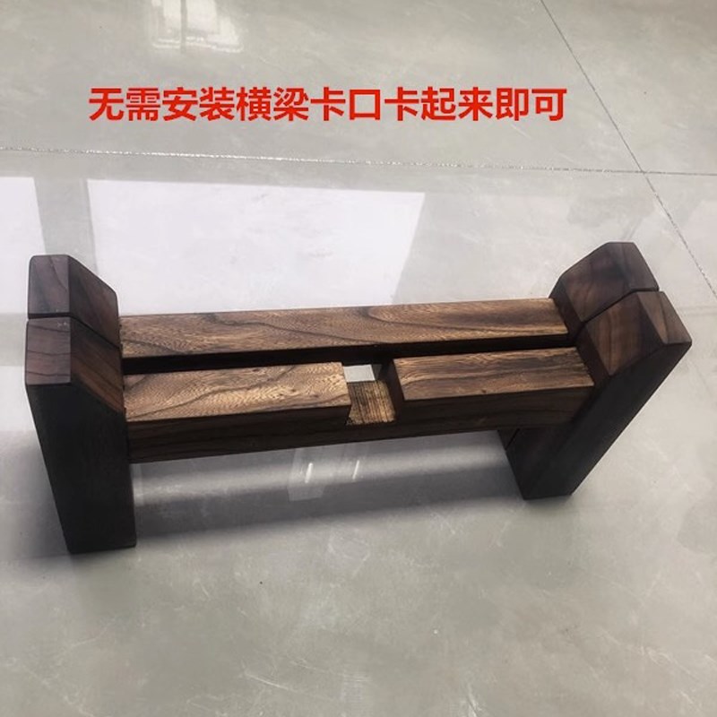 十字榆木花架底座花盆架防潮鱼缸架实木定做碳化防腐木架水缸支架