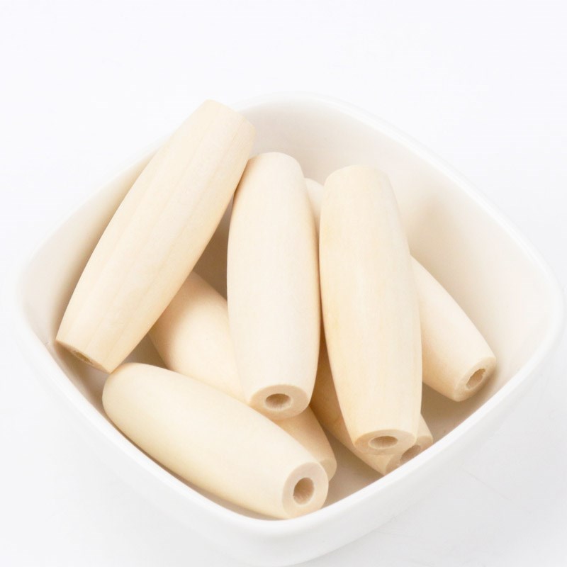 5Pcs Natural Oval Long strip Wooden Round Loose Spacer Beads