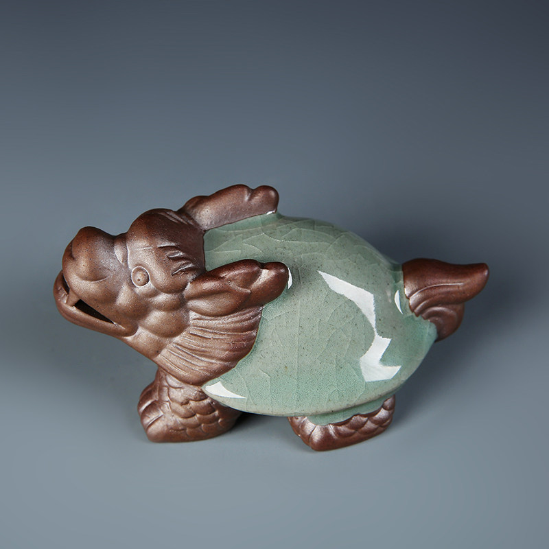 茶宠摆件茶具配件茶具套装茶道茶玩开片可养 仿汝窑哥窑龙龟茶宠