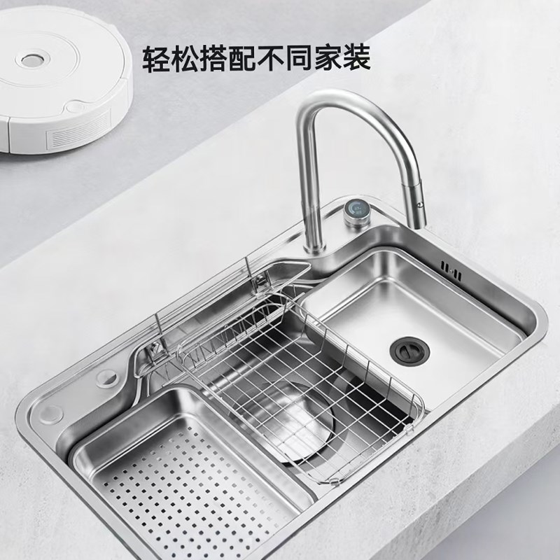 智能高清不锈钢分体抽拉厨房水槽水龙头台上盆洗菜盆冷热高抛龙头