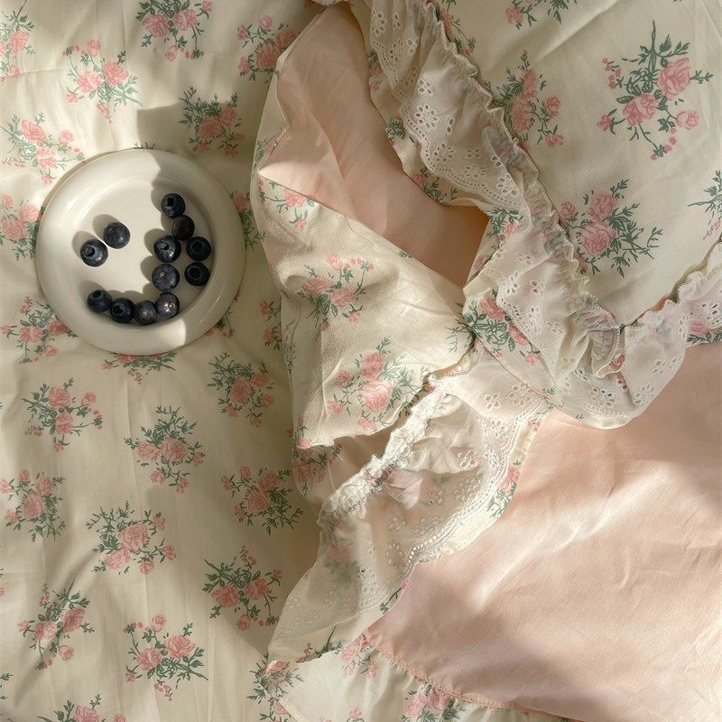 梨梦 少女心小清新碎花全棉四件套蕾丝床单被套床裙床上用品,床上用品,床品套件/四件套/多件套,淘宝优惠券,粉丝福利购,淘宝优惠卷
