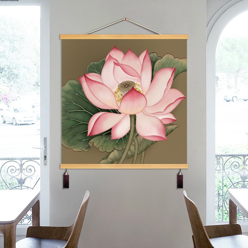 客厅装饰画餐厅卧室玄关布艺挂画电闸箱免打孔遮挡壁画风水荷花画图片