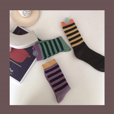 速发推荐Nayen women's socks Korean contrast stripe pile sock