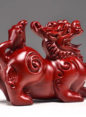 貔貅摆件一对客厅店铺家居用办公桌红色木雕貔恘皮丘貔犰开业礼品