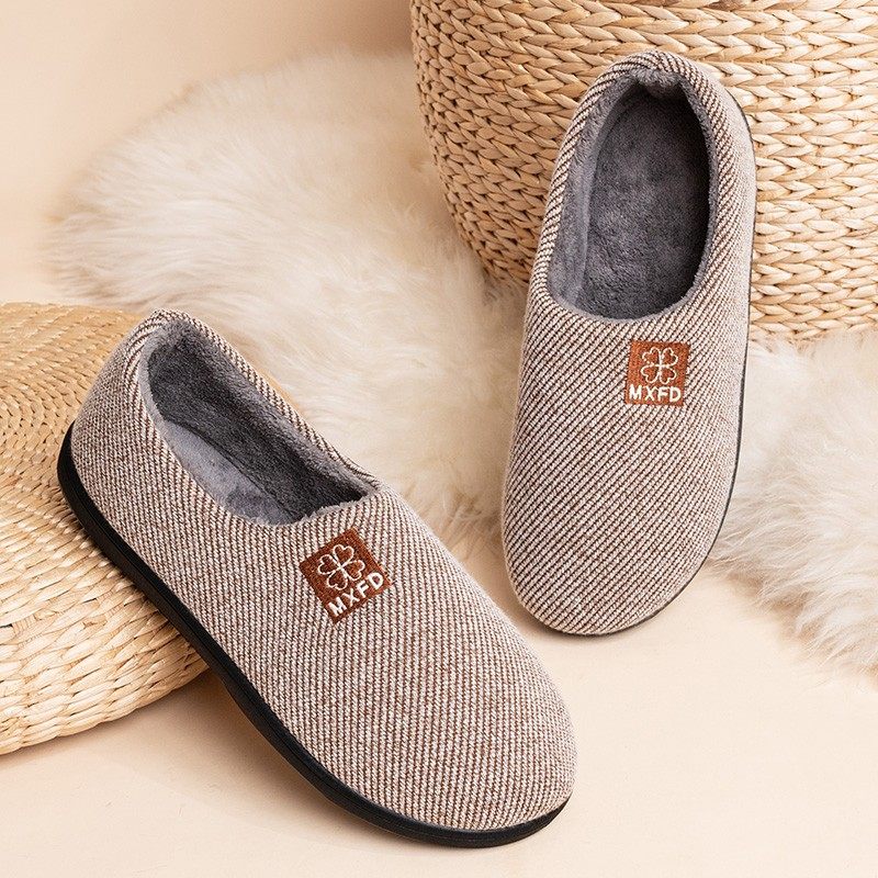 布足缘冬季棉拖鞋男包跟厚底居家外穿新款老年人防滑带后跟保暖