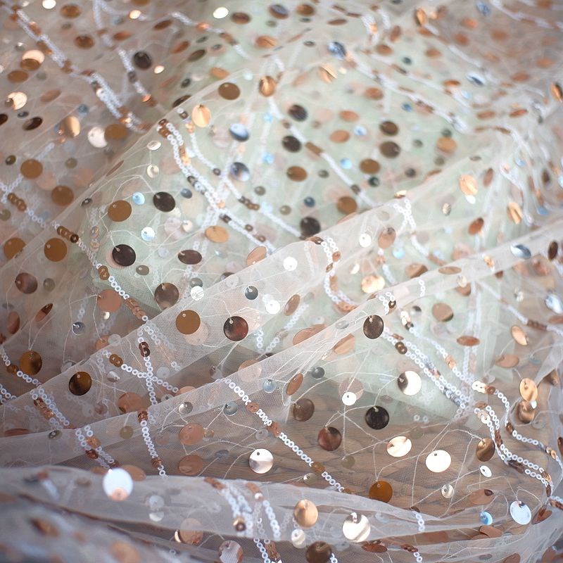 高档软网亮片绣花蕾丝服装面料连衣裙礼服裙子缝纫布料刺绣网纱